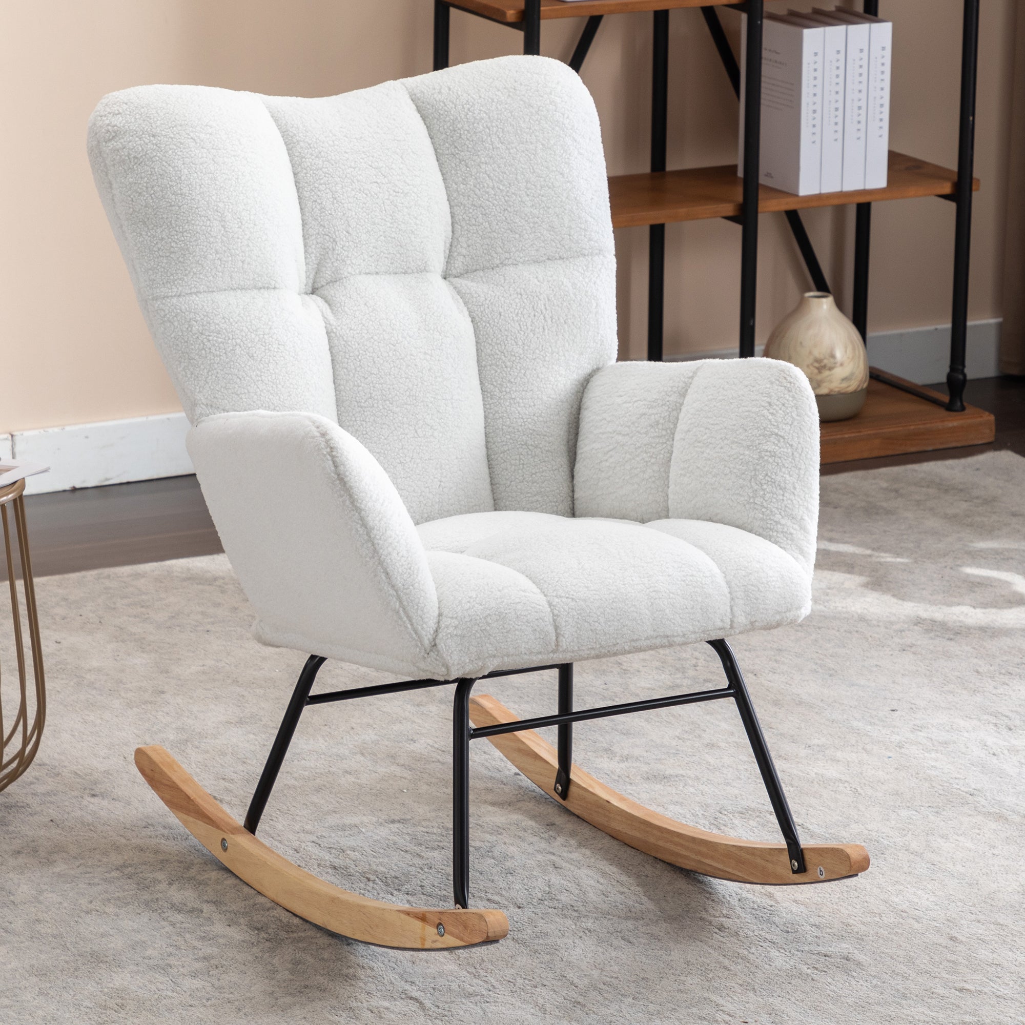 Ivory Teddy Fabric Rocking Accent Chair