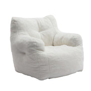 Ivory White Soft Teddy Fabric Tufted Foam Bean Bag Chair with Memory Sponge