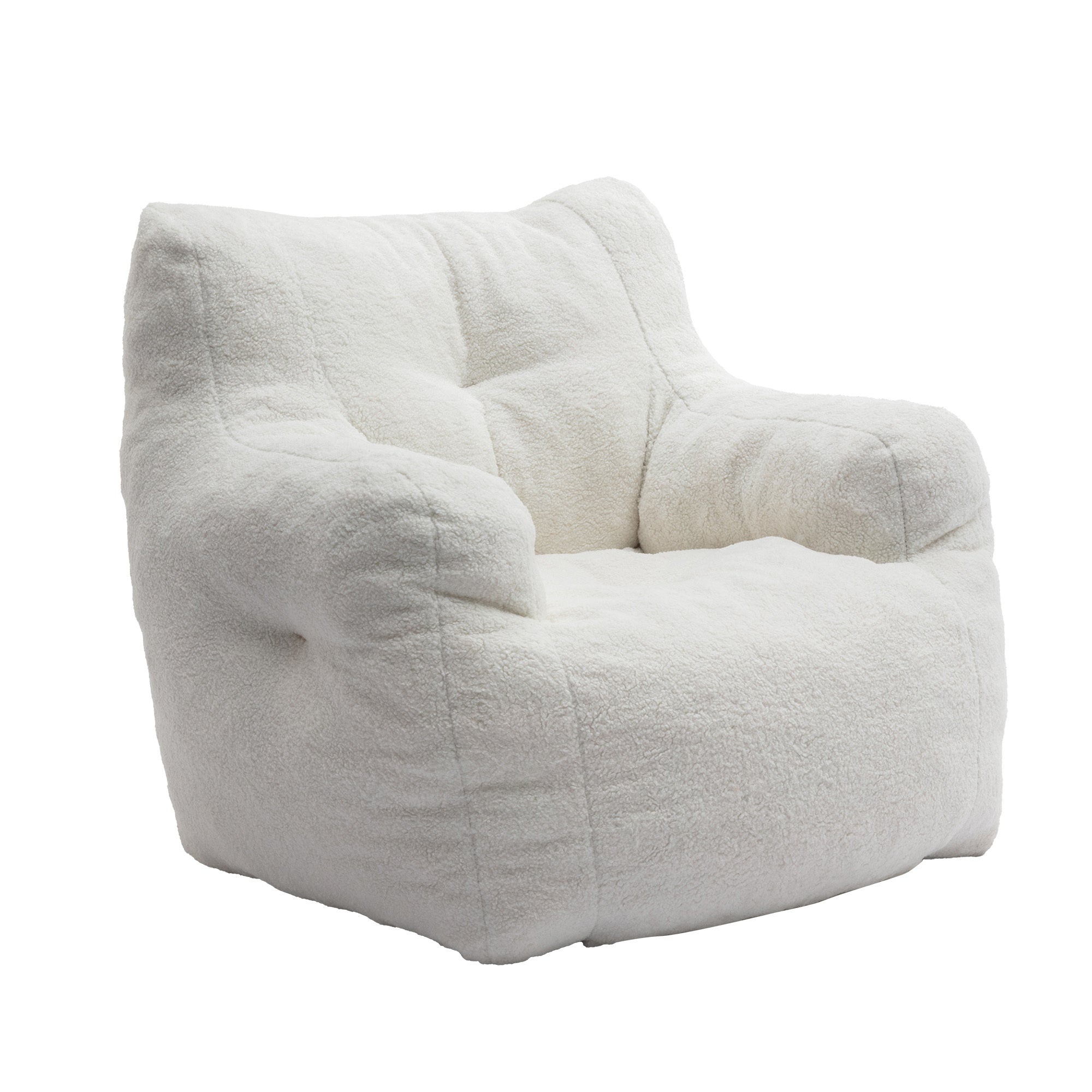 Ivory White Soft Teddy Fabric Tufted Foam Bean Bag Chair with Memory Sponge