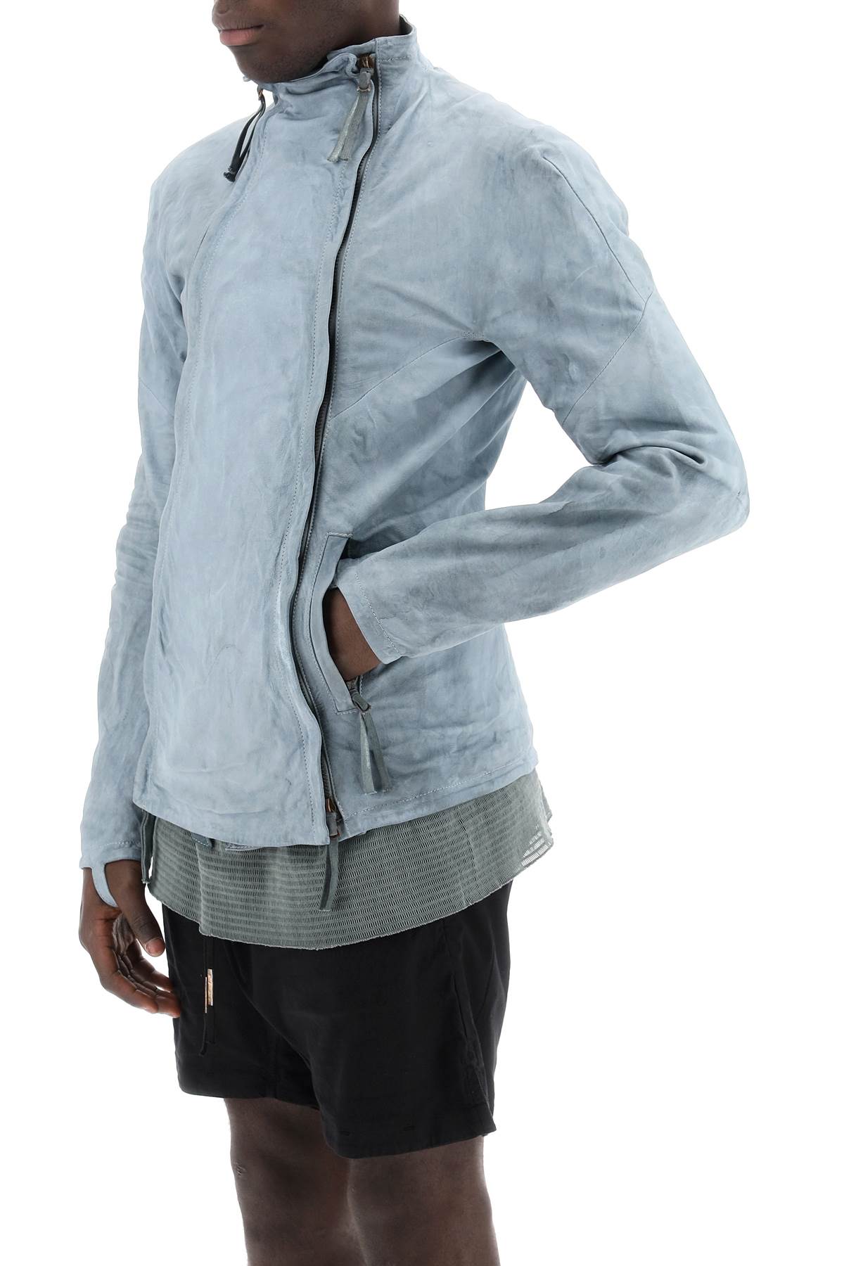 Boris bidjan saberi leather jacket with two zippers-Jacket-BORIS BIDJAN SABERI-M-Light blue-Urbanheer