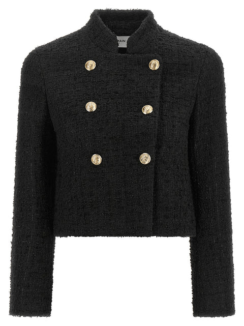 Balmain Double-breasted Tweed Short Jacket