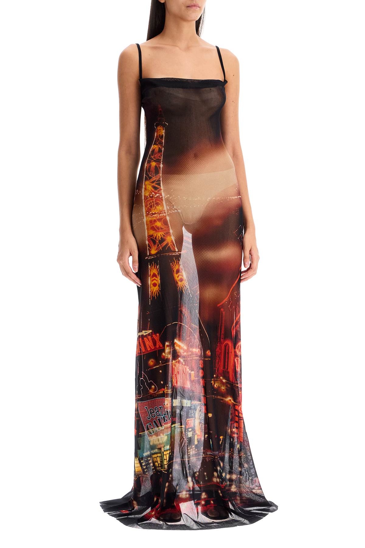 JEAN PAUL GAULTIER "pigalle print mesh slip dress with a-women > clothing > dresses-JEAN PAUL GAULTIER-l-Orange-Urbanheer