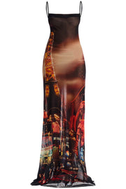 JEAN PAUL GAULTIER "pigalle print mesh slip dress with a-women > clothing > dresses-JEAN PAUL GAULTIER-l-Orange-Urbanheer