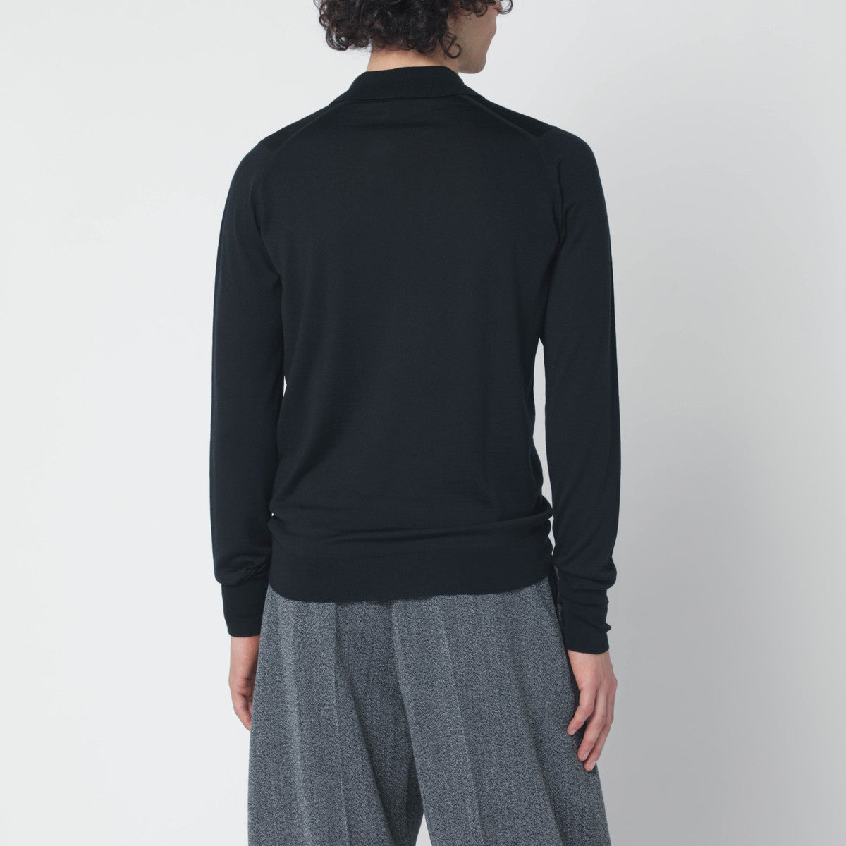 JOHN SMEDLEY Black wool polo shirt