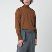 JOHN SMEDLEY Brown wool turtleneck sweater