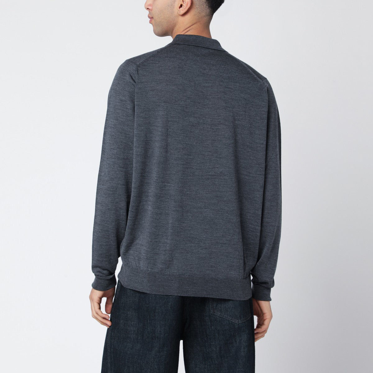 JOHN SMEDLEY Dark grey wool polo shirt