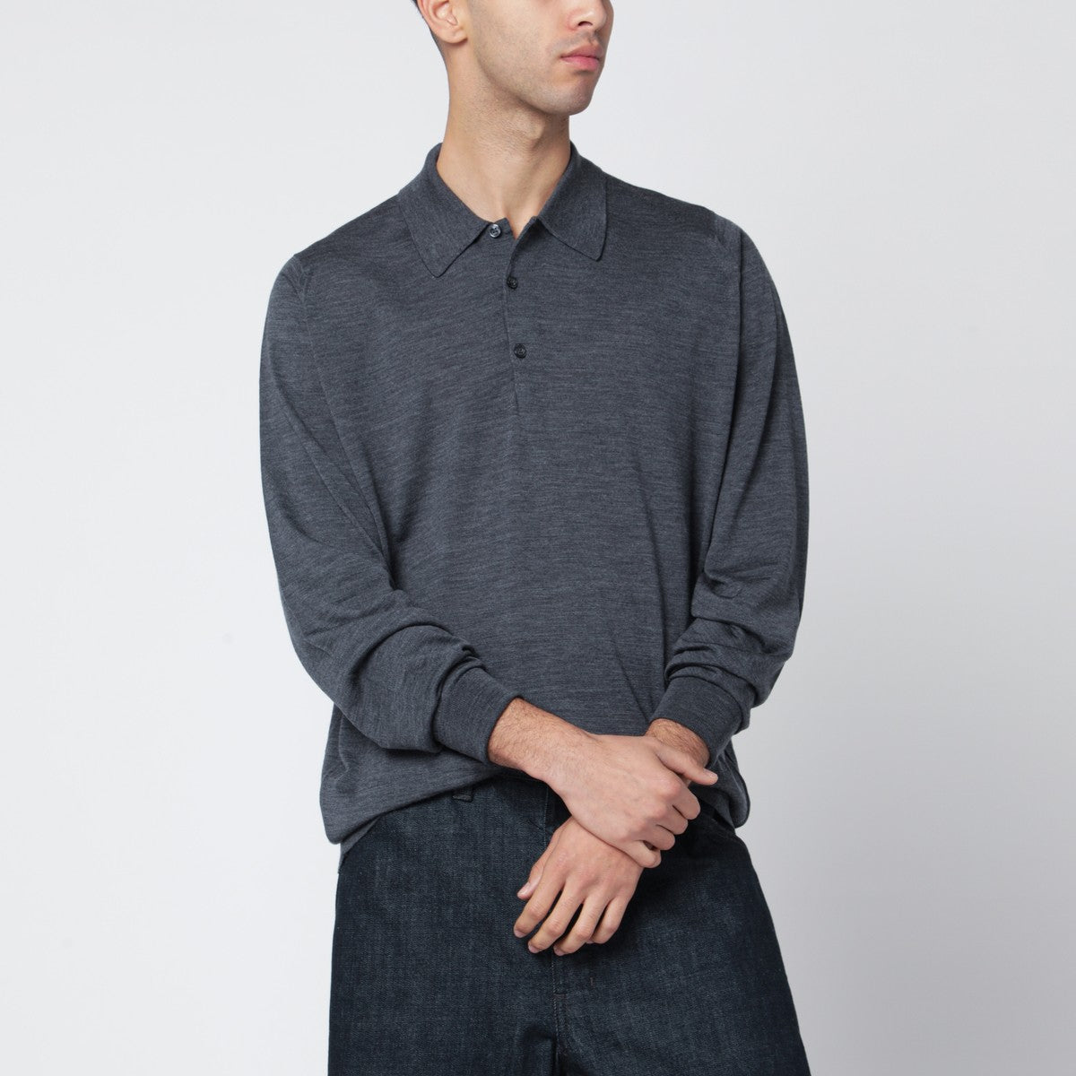 JOHN SMEDLEY Dark grey wool polo shirt
