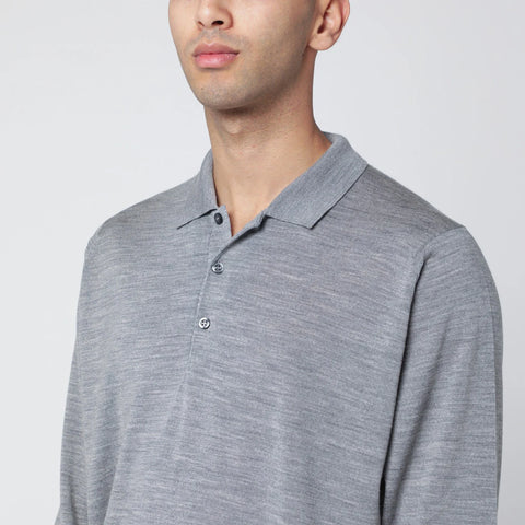 JOHN SMEDLEY Light grey wool polo shirt