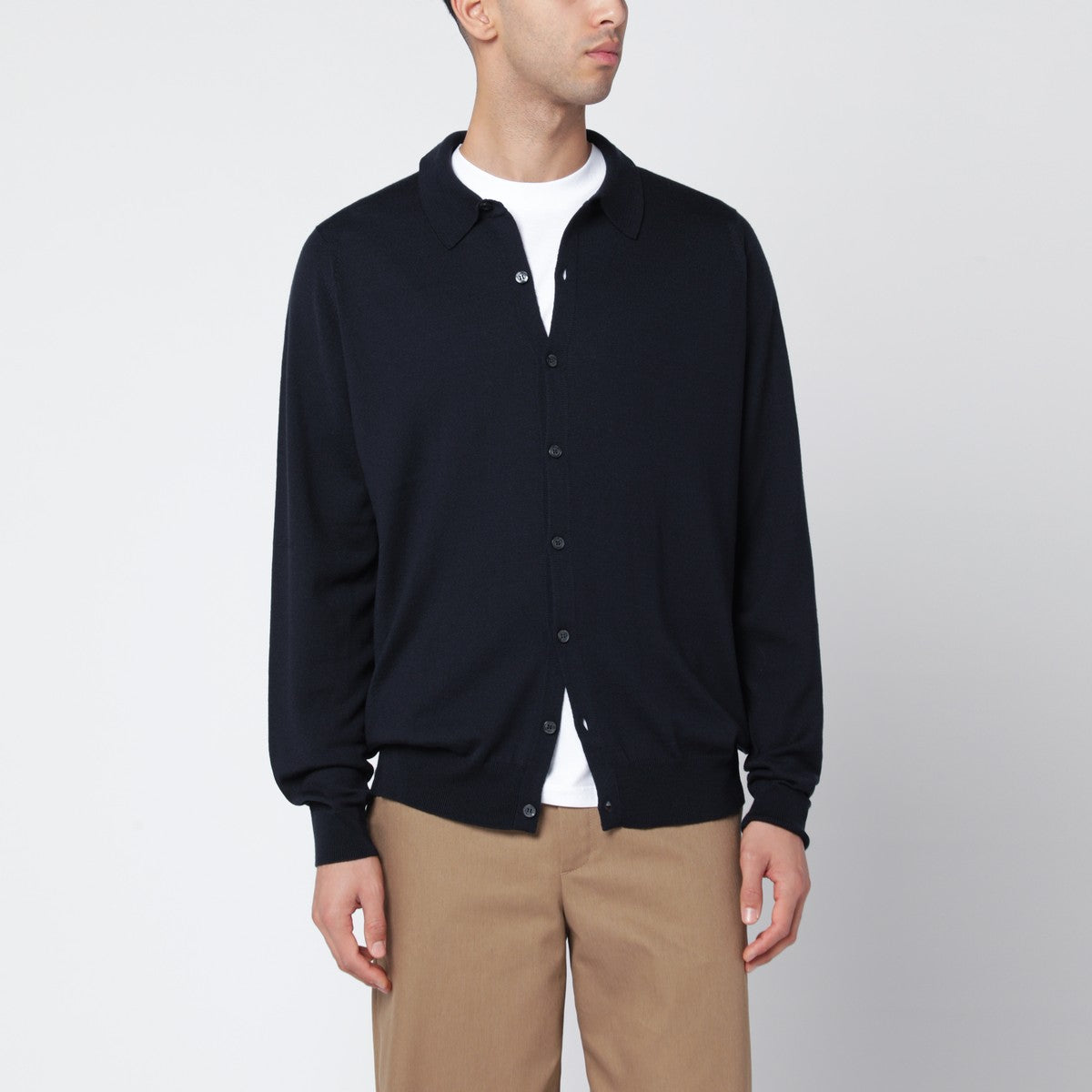 JOHN SMEDLEY Navy wool cardigan