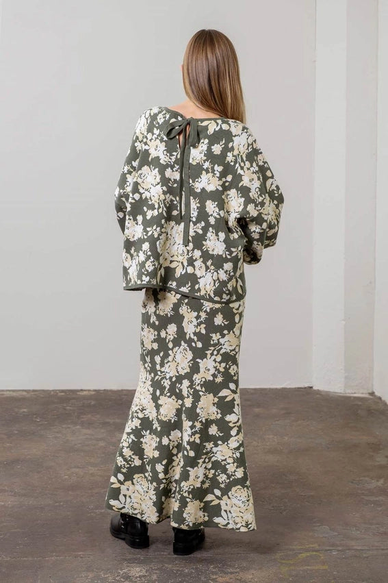 Jacquard Floral Printed Sweater-Sweater-Moon River-XS-GREEN MULTI-Urbanheer