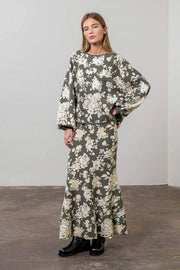 Jacquard Floral Printed Sweater-Sweater-Moon River-XS-GREEN MULTI-Urbanheer