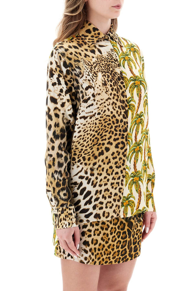 Jaguar And Palm Tree Printed Shirt-women > clothing > shirts and blouses > shirts-Roberto Cavalli-42-Beige-Urbanheer