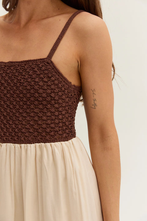 Jane Basket Weave Mixed Media Maxi Dress