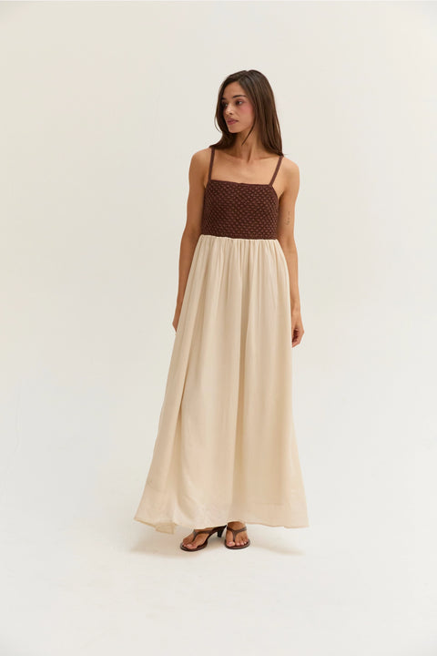 Jane Basket Weave Mixed Media Maxi Dress