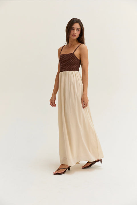 Jane Basket Weave Mixed Media Maxi Dress
