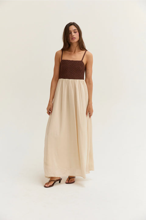 Jane Basket Weave Mixed Media Maxi Dress