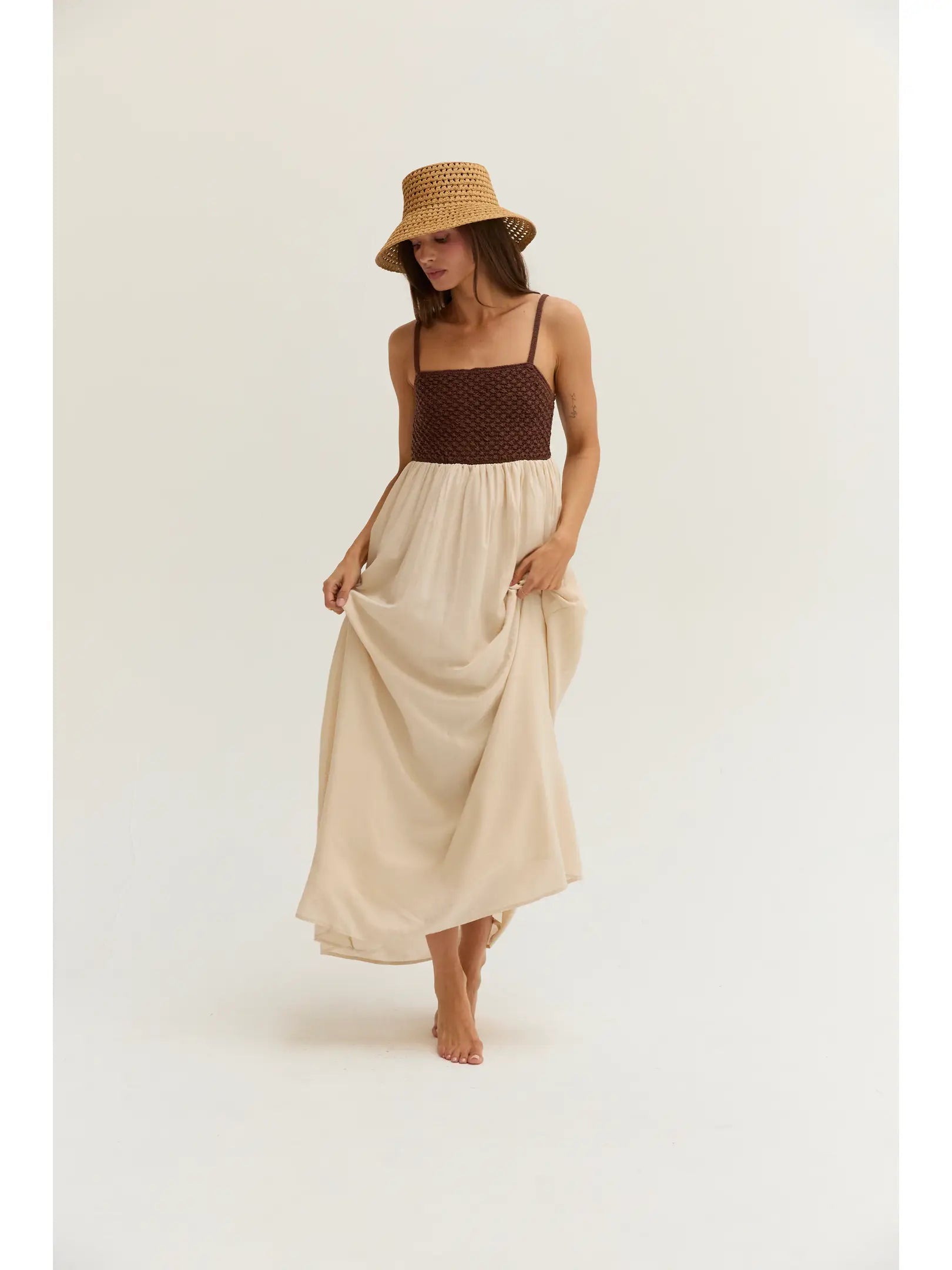 Jane Basket Weave Mixed Media Maxi Dress