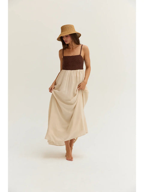 Jane Basket Weave Mixed Media Maxi Dress