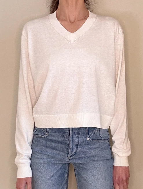 Janna Cotton Cashmere V-Neck Sweater-Sweater-Leap Concept-S-Ecru-Urbanheer