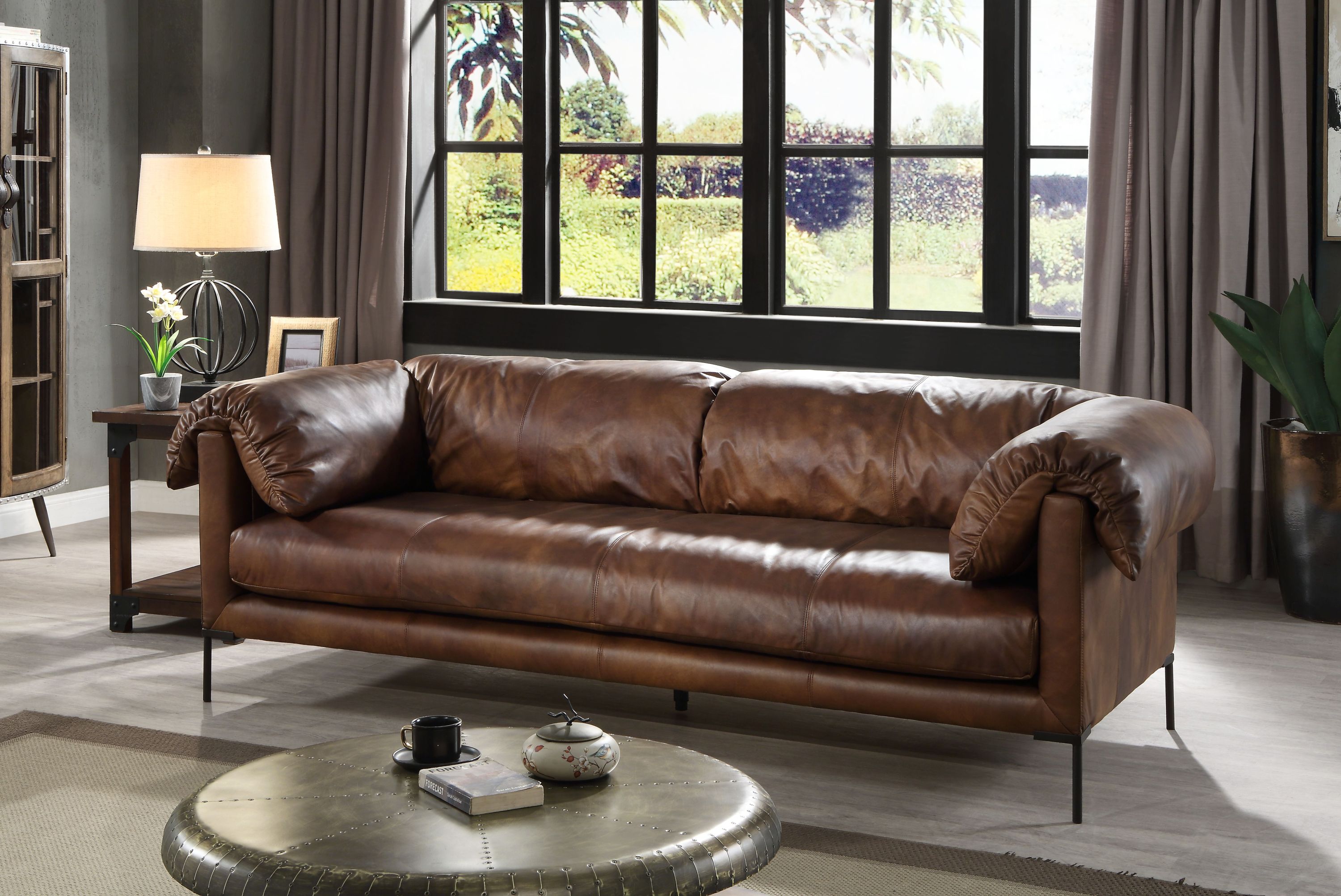 Jaron Mocha Top Grain Leather Sofa