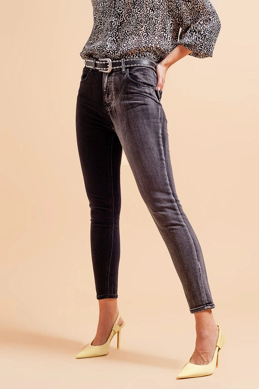 Jeans In Color Block Grey And Black