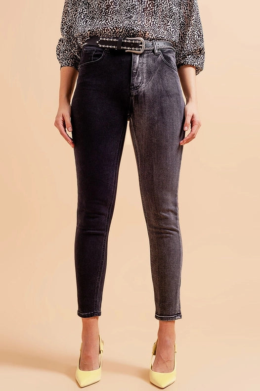 Jeans In Color Block Grey And Black