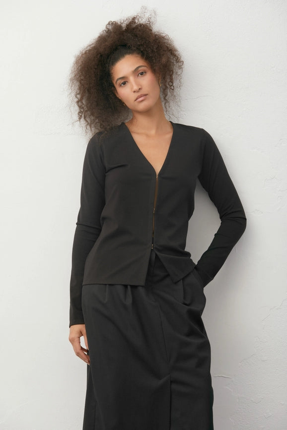 Jersey Cardigan-Cardigan-A LINE-XS-Black-Urbanheer