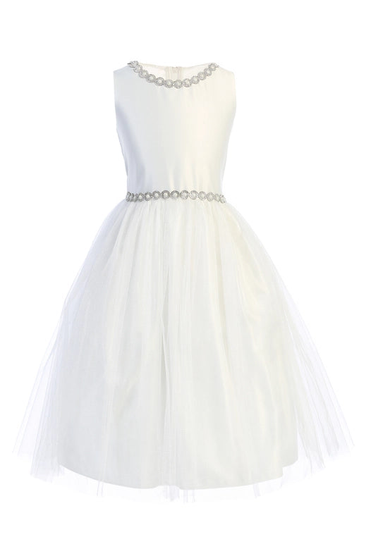 Jeweled Neckline Satin and Crystal Tulle-Dress-Sweet Kids, Inc.-2-Off White-Urbanheer