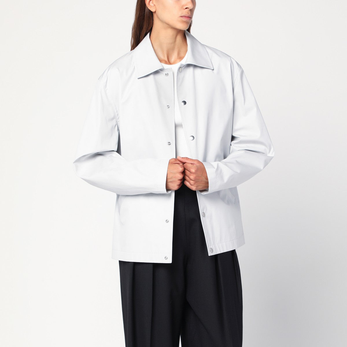 Jil Sander Light grey cotton taffeta jacket with logo