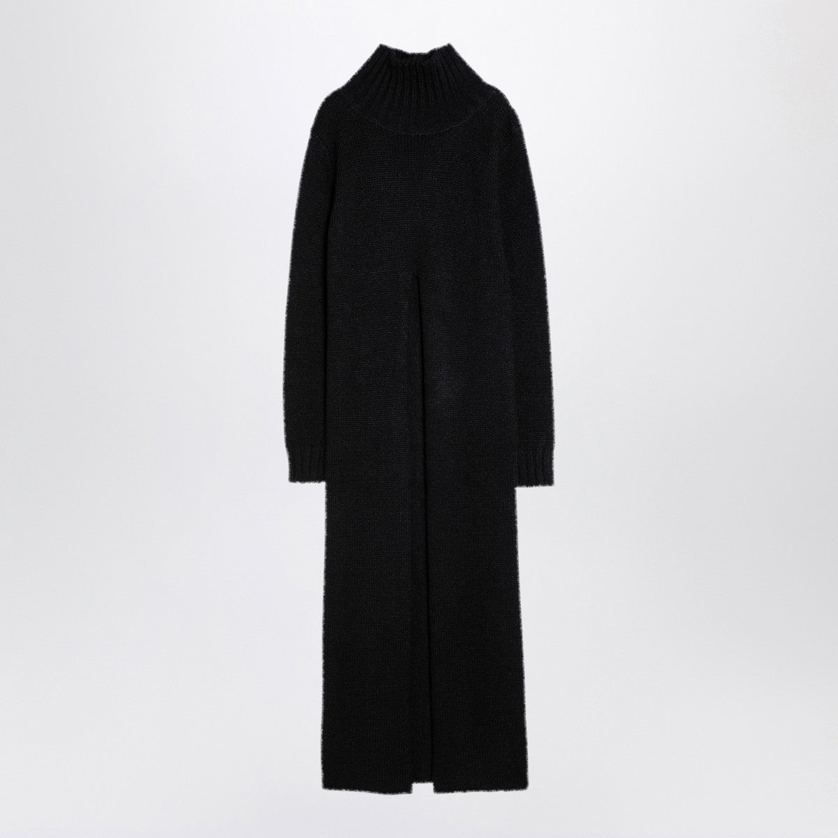 Jil Sander Long black alpaca turtleneck dress