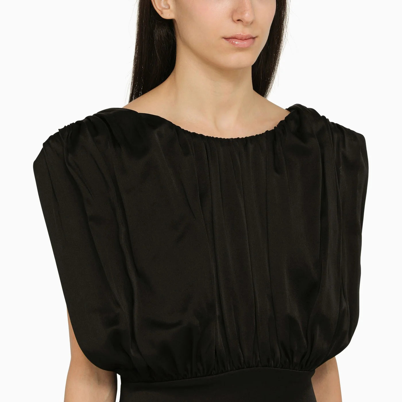 Jil Sander Long dress with black ruffles
