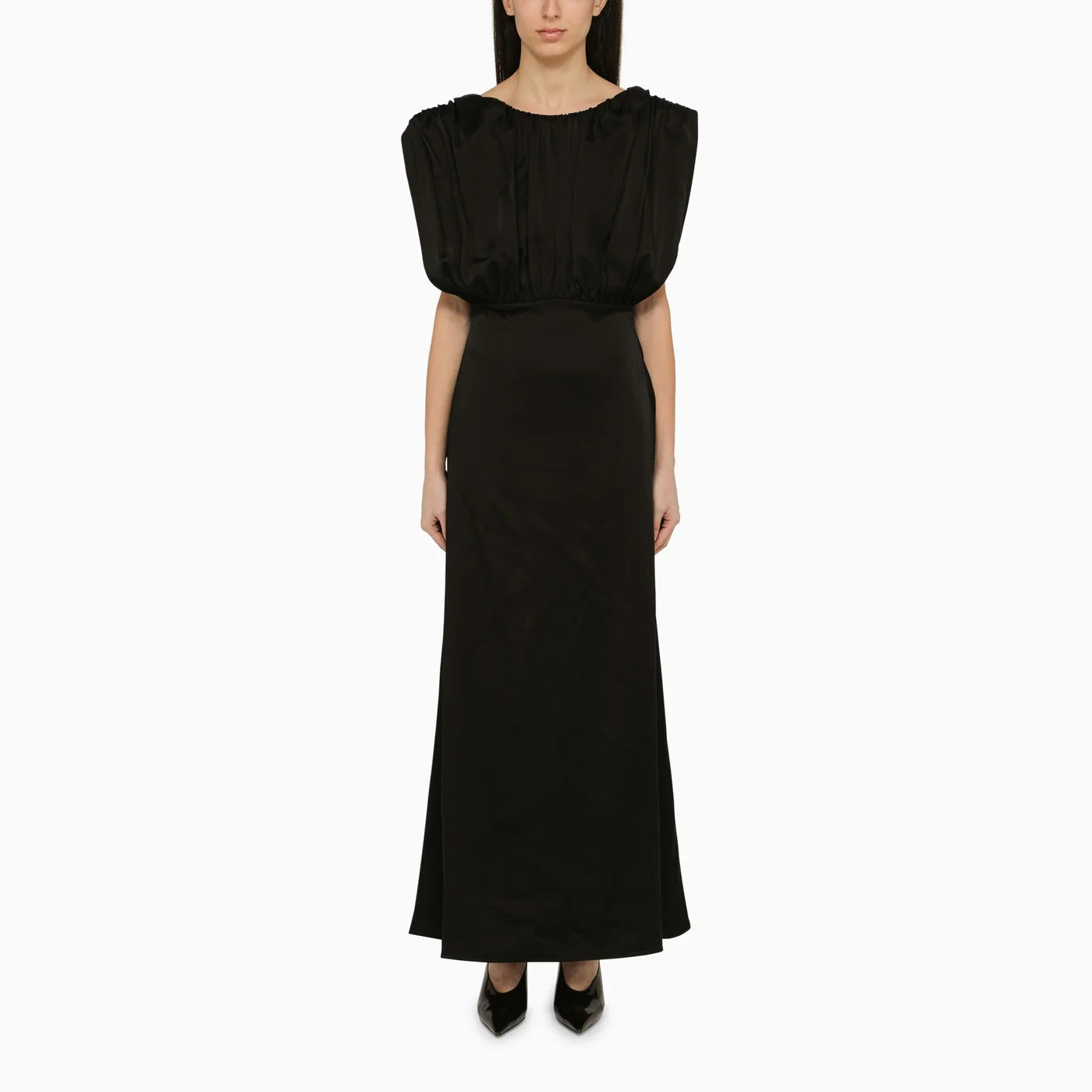 Jil Sander Long dress with black ruffles