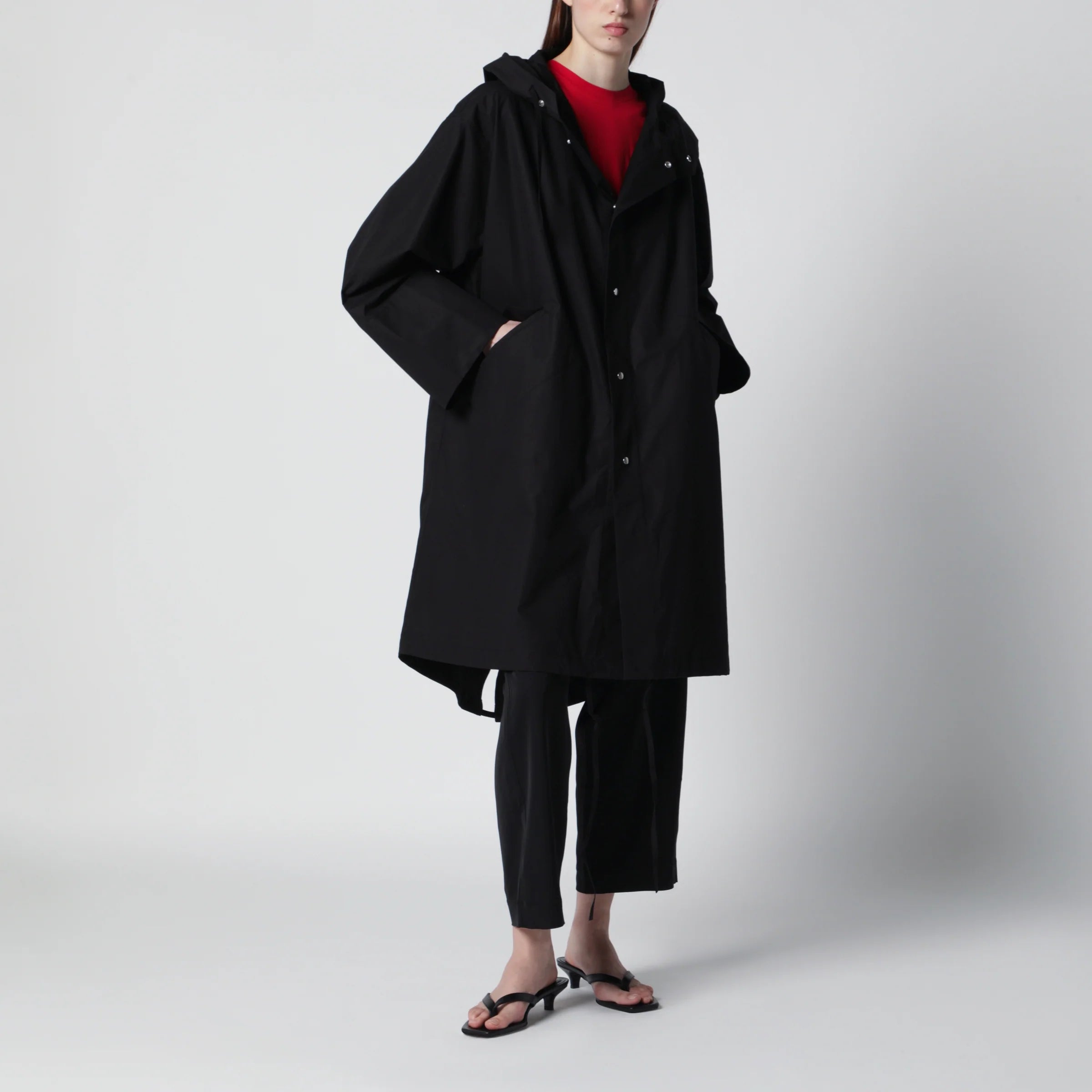 Jil Sander Mid-length hooded parka in waterproof cotton, black