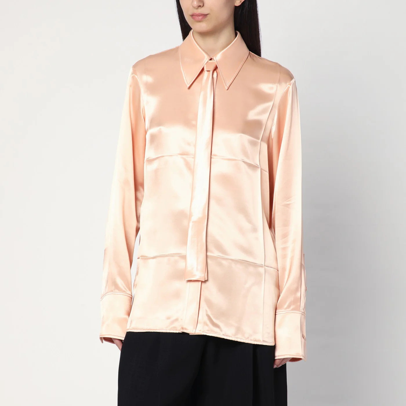 Jil Sander Shirt with pink tie in shiny viscose blend