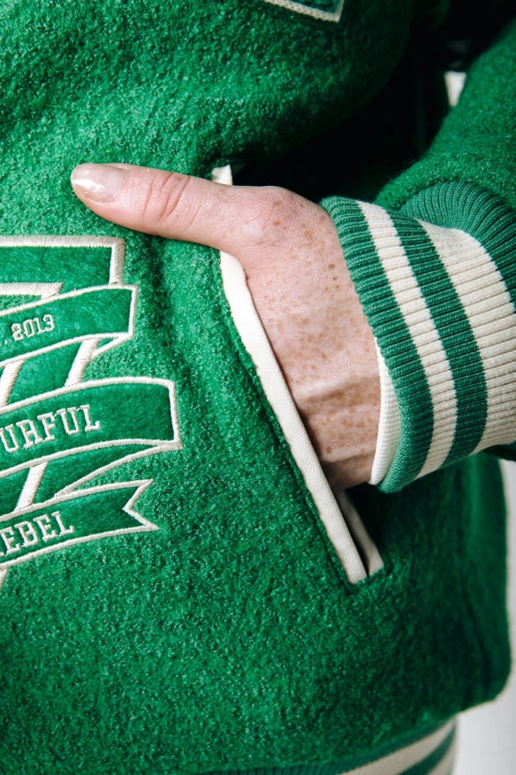 Joan Baseball Bomber Jacket | Deep Green-Jacket-Colourful Rebel-S-Deep Green-Urbanheer