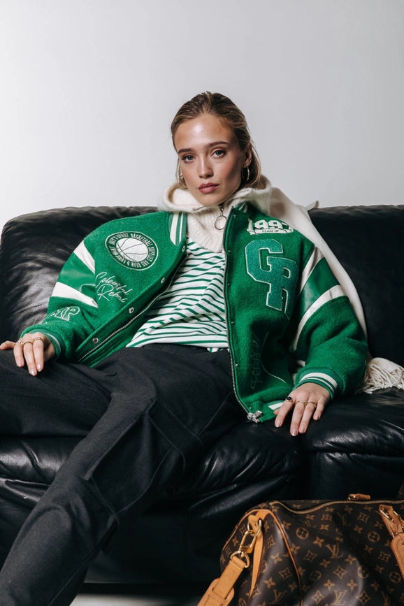 Joan Baseball Bomber Jacket | Deep Green-Jacket-Colourful Rebel-S-Deep Green-Urbanheer