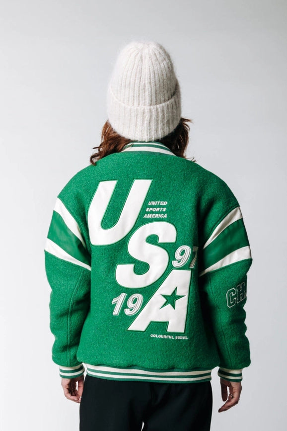 Joan Baseball Bomber Jacket | Deep Green-Jacket-Colourful Rebel-S-Deep Green-Urbanheer