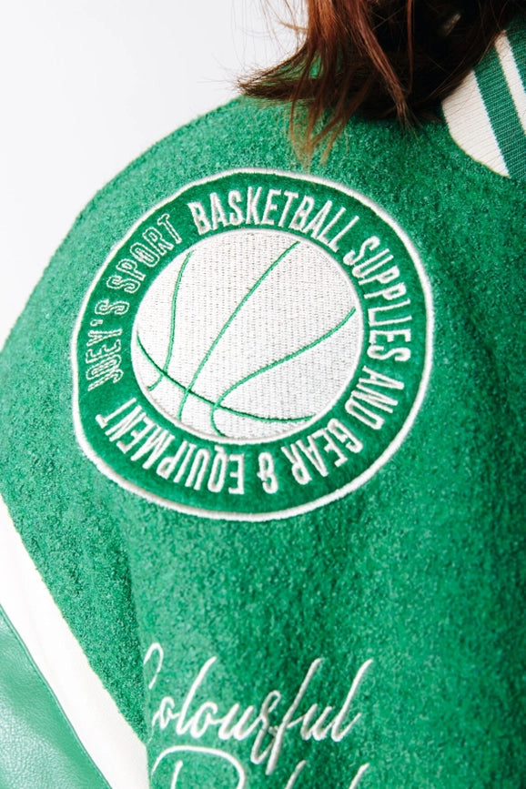 Joan Baseball Bomber Jacket | Deep Green-Jacket-Colourful Rebel-S-Deep Green-Urbanheer