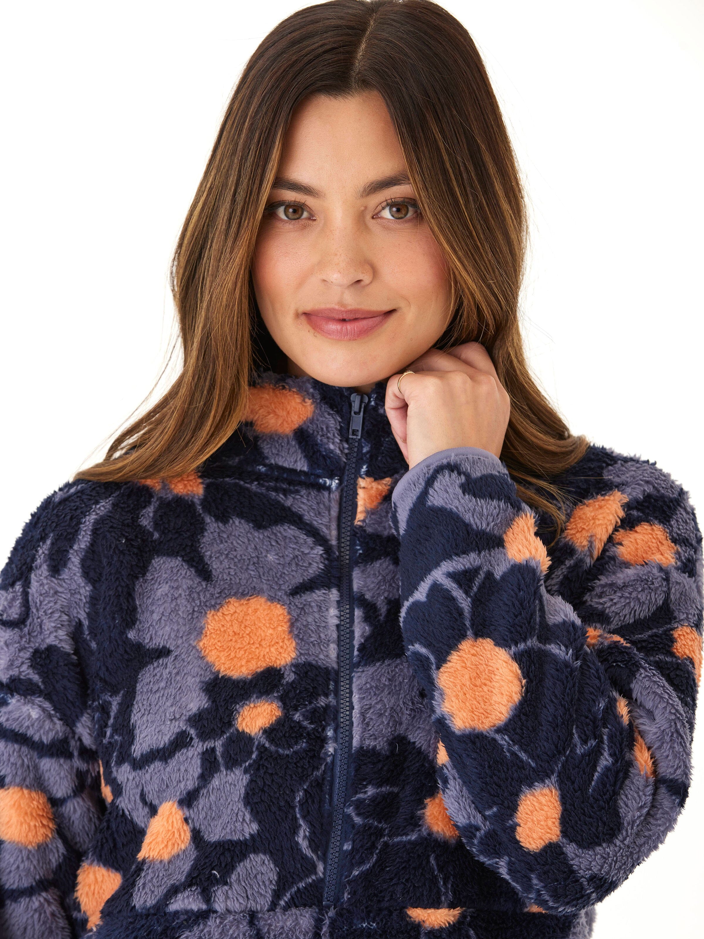 Josephine Abstract Bloom Print Sherpa 1/2-Zip