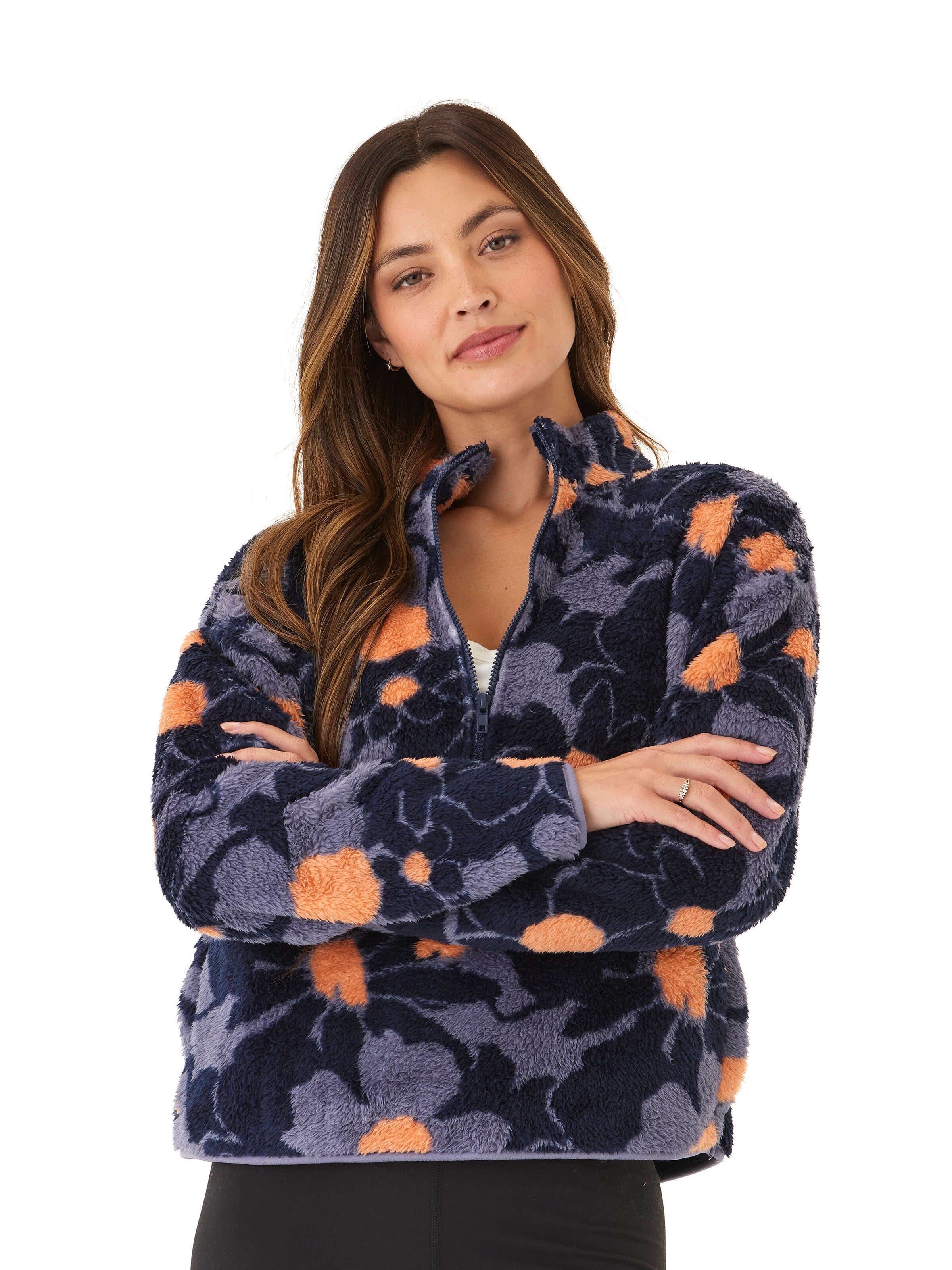 Josephine Abstract Bloom Print Sherpa 1/2-Zip