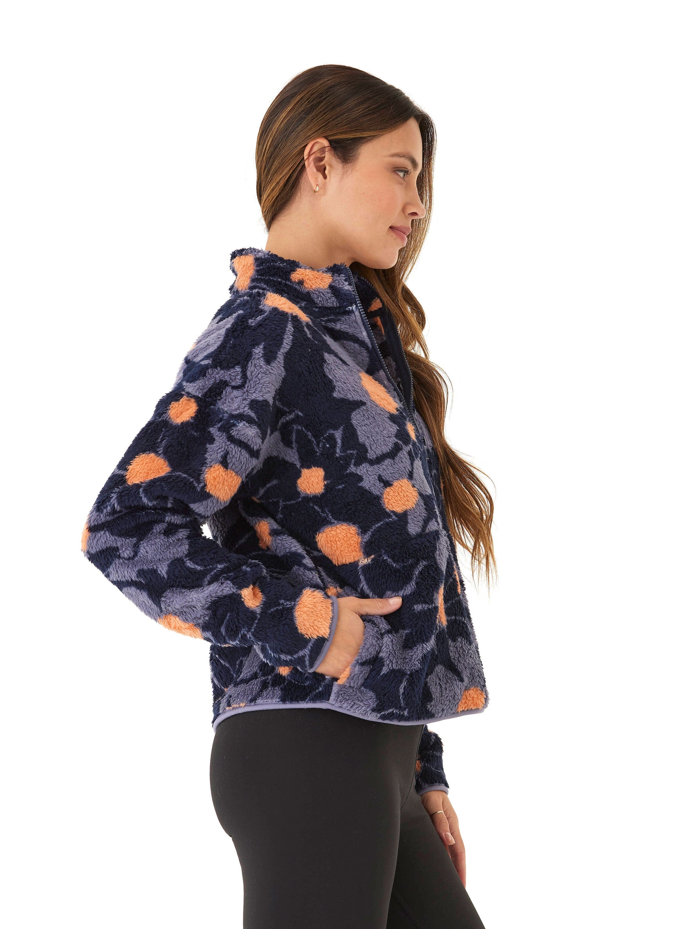 Josephine Abstract Bloom Print Sherpa 1/2-Zip