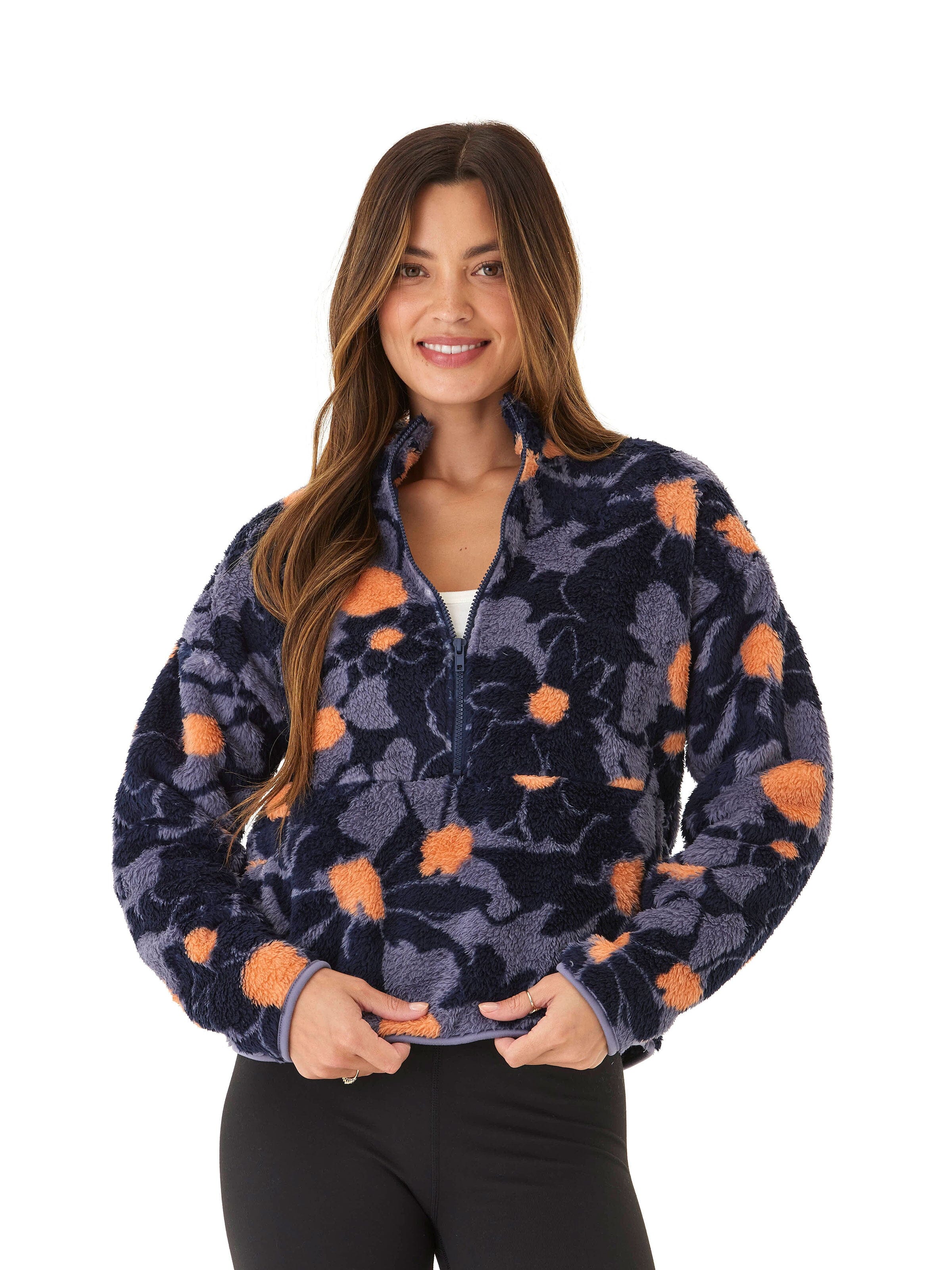 Josephine Abstract Bloom Print Sherpa 1/2-Zip