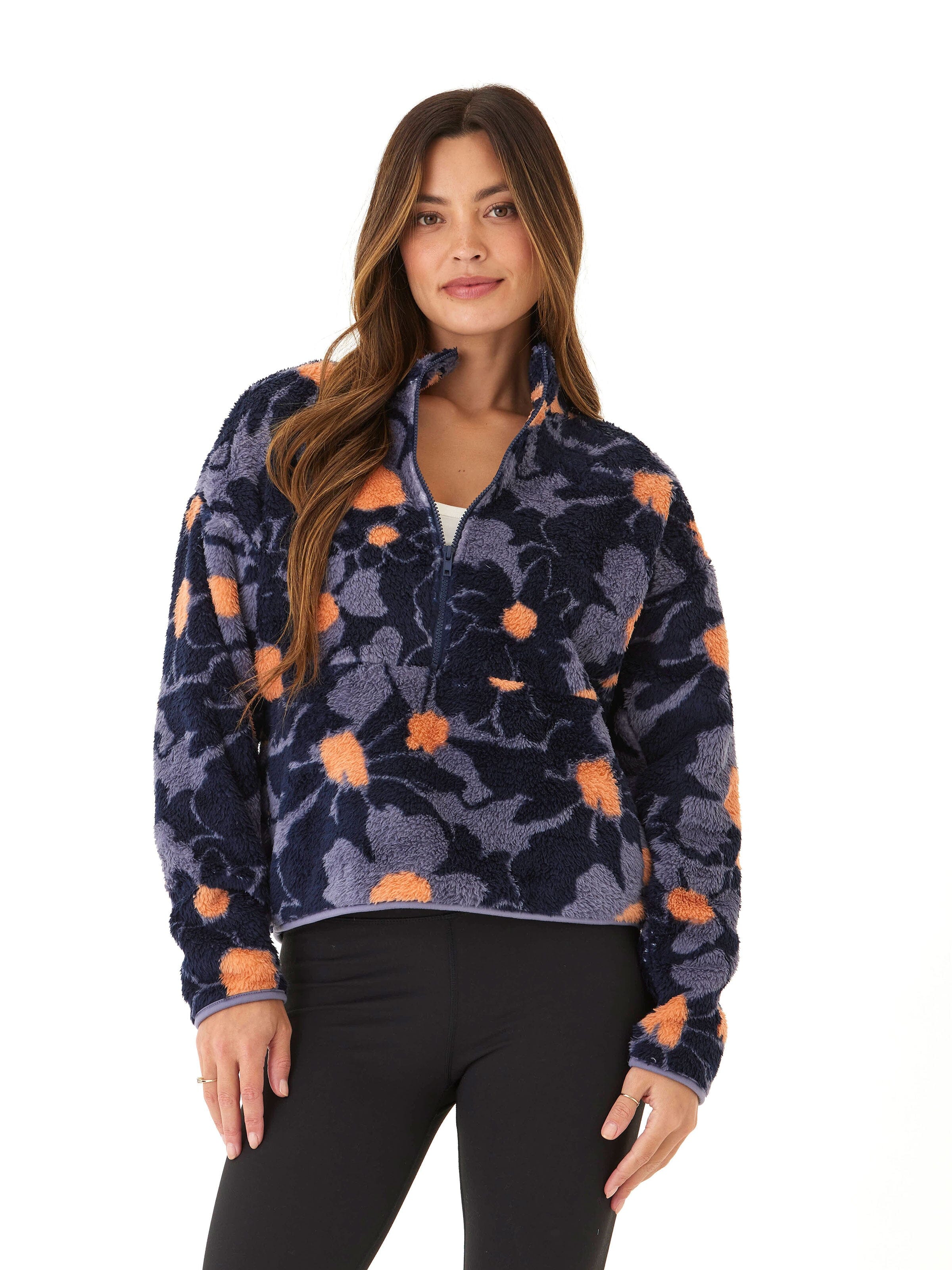 Josephine Abstract Bloom Print Sherpa 1/2-Zip