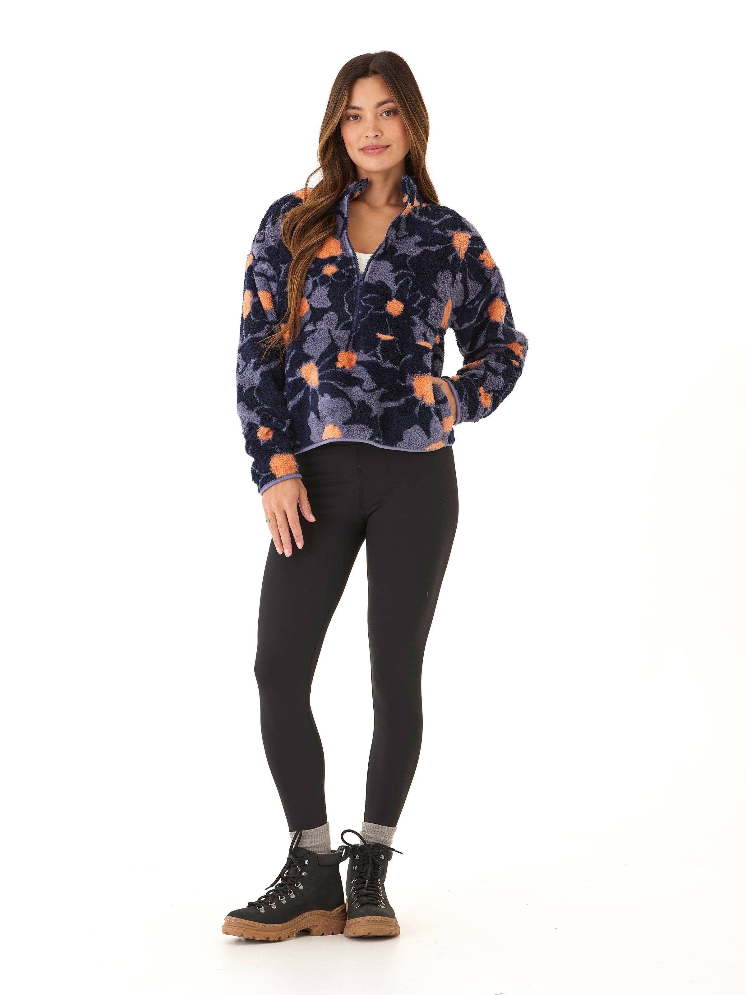 Josephine Abstract Bloom Print Sherpa 1/2-Zip