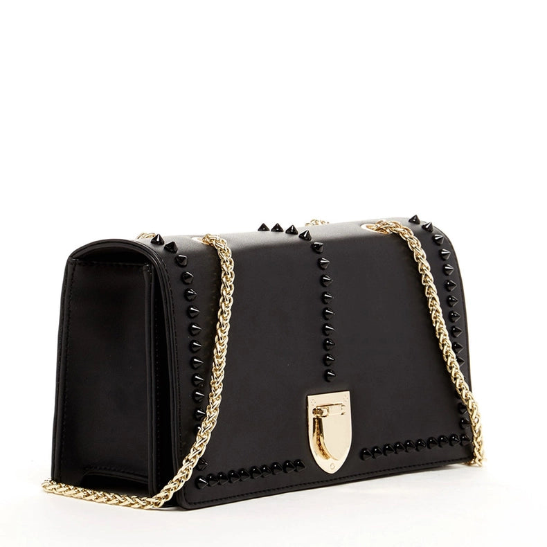 Josie Black Leather Chain Bag-Bag-SUSU-WIDTH: 9.5" HEIGHT: 5.5″ DEPTH: 2.8″-Urbanheer