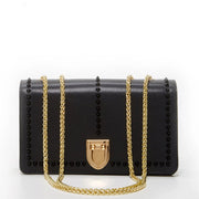 Josie Black Leather Chain Bag-Bag-SUSU-WIDTH: 9.5" HEIGHT: 5.5″ DEPTH: 2.8″-Urbanheer