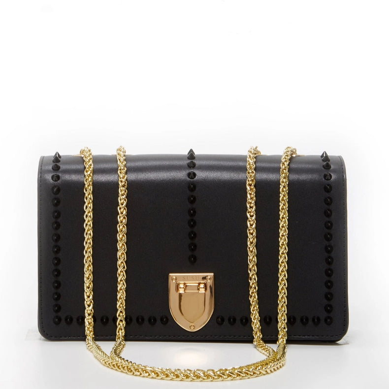 Josie Black Leather Chain Bag-Bag-SUSU-WIDTH: 9.5" HEIGHT: 5.5″ DEPTH: 2.8″-Urbanheer