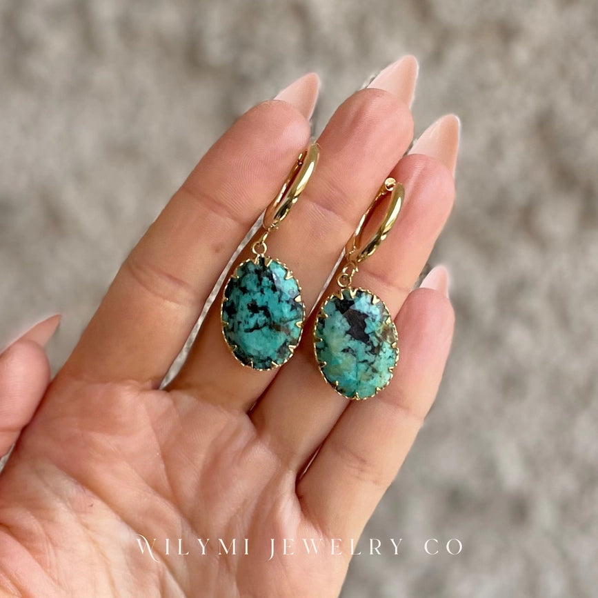 Joy Zoisite Gemstone Oval Hoop Earrings | Stainless Steel-Earrings-WILYMI Jewelry Co-1.8 in (4.6 cm)-Urbanheer