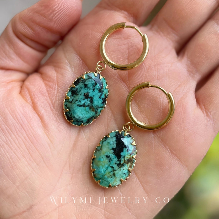 Joy Zoisite Gemstone Oval Hoop Earrings | Stainless Steel-Earrings-WILYMI Jewelry Co-1.8 in (4.6 cm)-Urbanheer