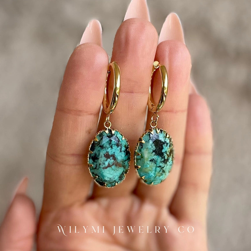 Joy Zoisite Gemstone Oval Hoop Earrings | Stainless Steel-Earrings-WILYMI Jewelry Co-1.8 in (4.6 cm)-Urbanheer